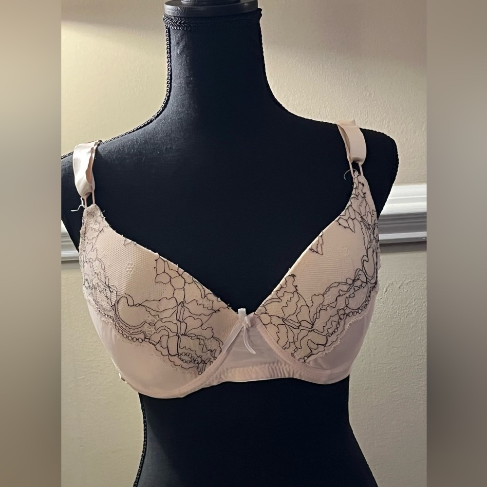 Romabra 36DD Pink Overlace Black Outline Underwire Bra